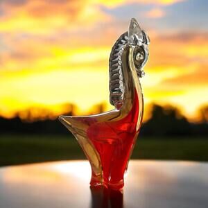 MURANO ITALY HORSE PONY FIGURINE PAPERWEIGHT SOMMERSO art glass red yellow